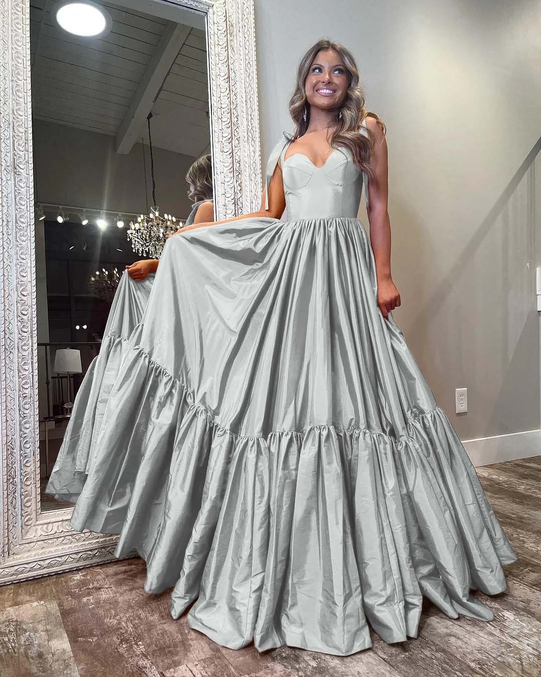 Sleeveless Straps Sweetheart Long Prom Dress With Ruffles Pleated