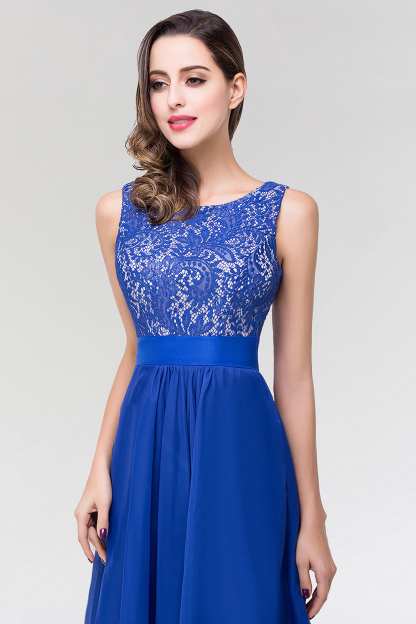 BMbridal Elegant Lace Jewel Long Chiffon Bridesmaid Dress with Asymmetric Hemline-BMbridal