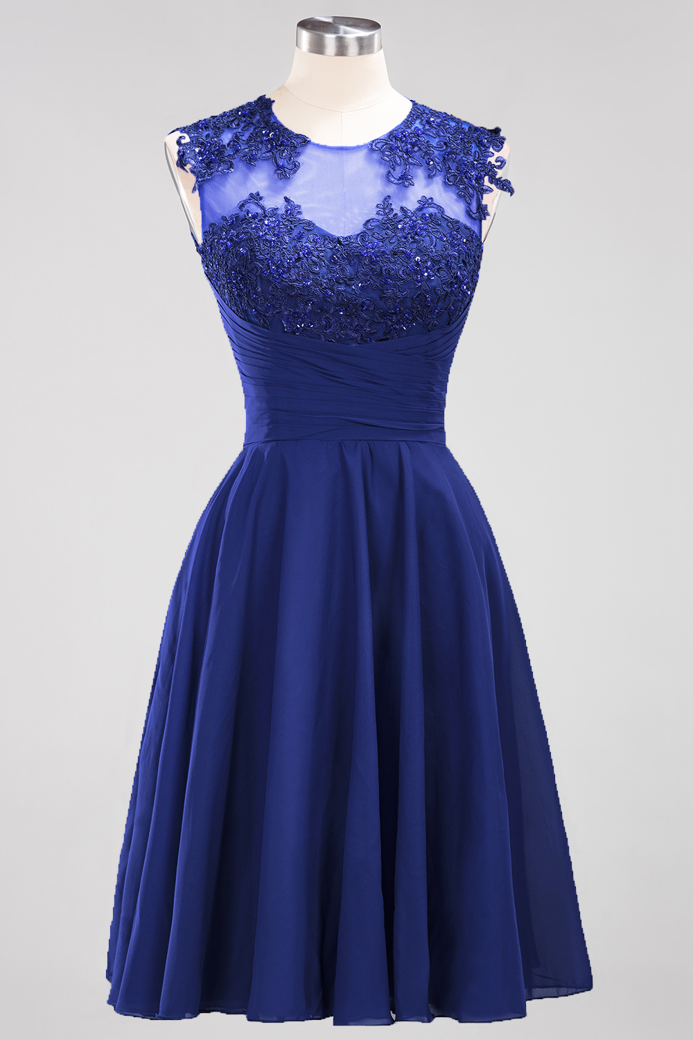 BMbridal Cute Chiffon Round Neck Short Burgundy Bridesmaid Dresses with Appliques-BMbridal