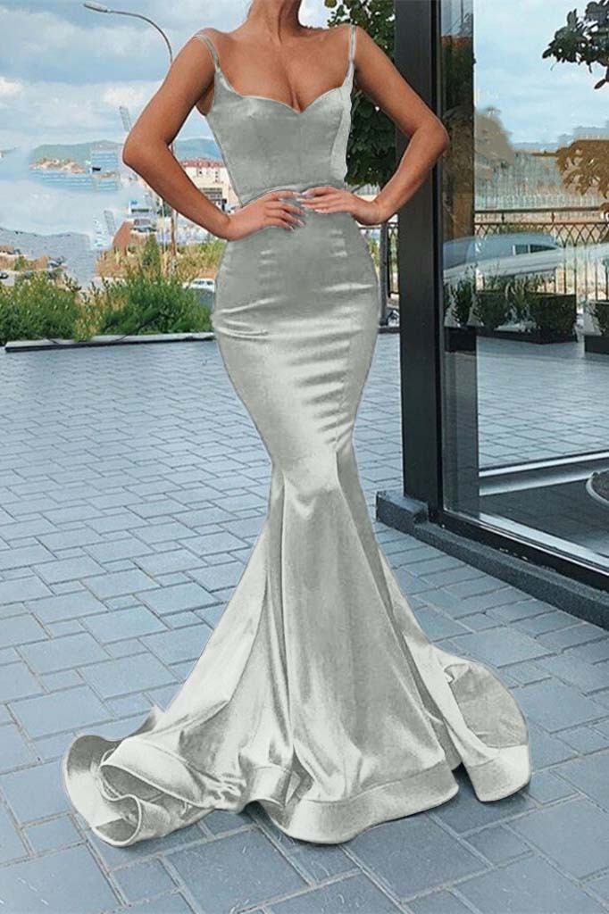 Chic Black Spaghetti Strap Sleeveless Long Mermaid Prom Dress With Pleated