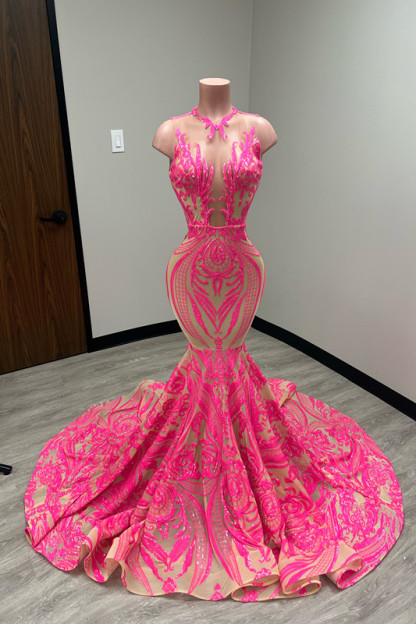 Stunning Sequins Light Crew Neck Sleeveless Long Tight Mermaid Prom Dress