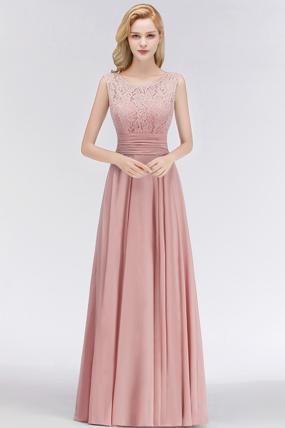 BMbridal Elegant Lace Jewel Sleeveless Dusty Rose Bridesmaid Dress Online-BMbridal