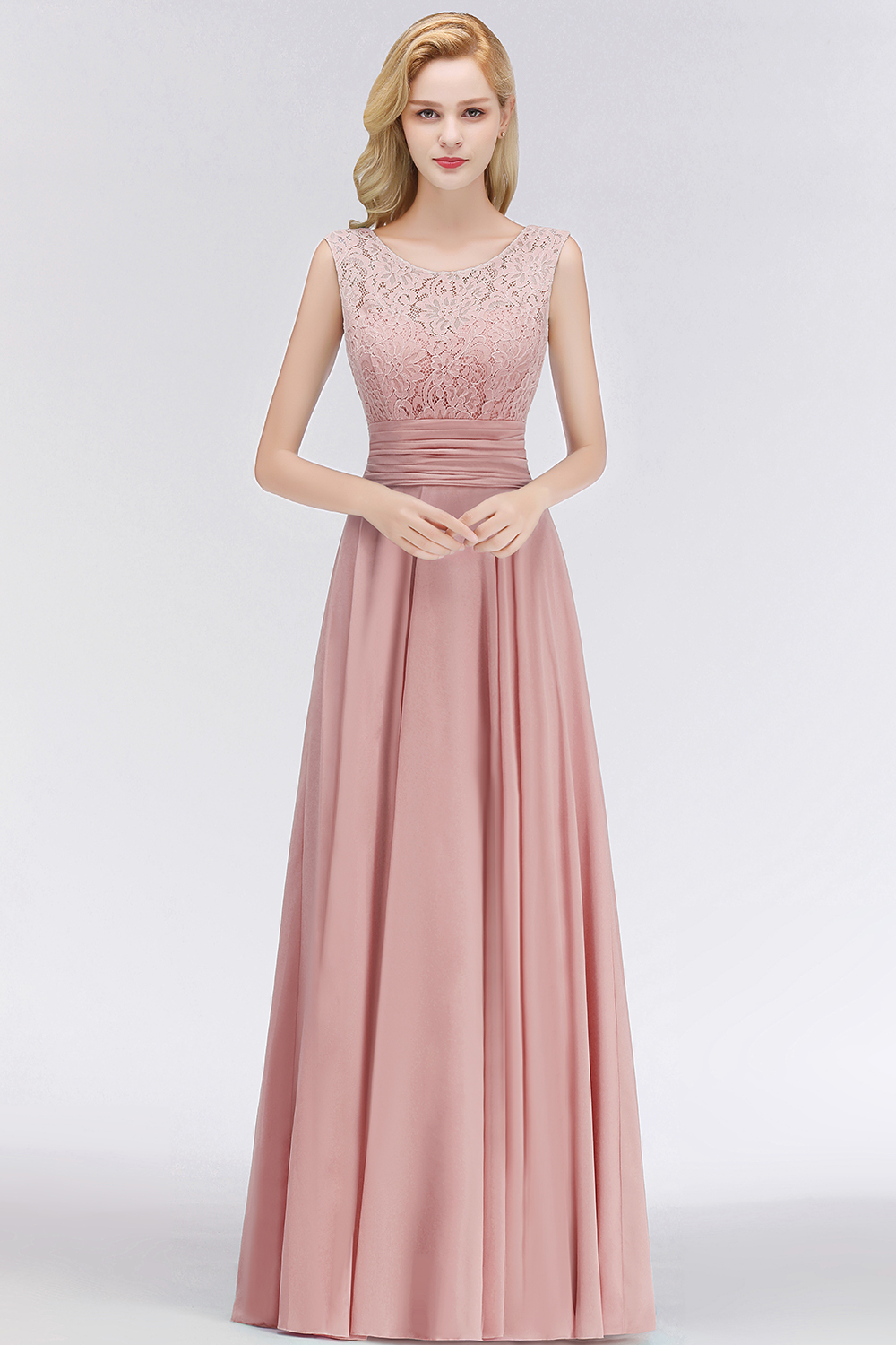 BMbridal Elegant Lace Jewel Sleeveless Dusty Rose Bridesmaid Dress Online-BMbridal