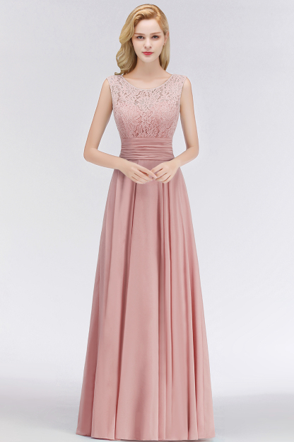 BMbridal Elegant Lace Jewel Sleeveless Dusty Rose Bridesmaid Dress Online-BMbridal