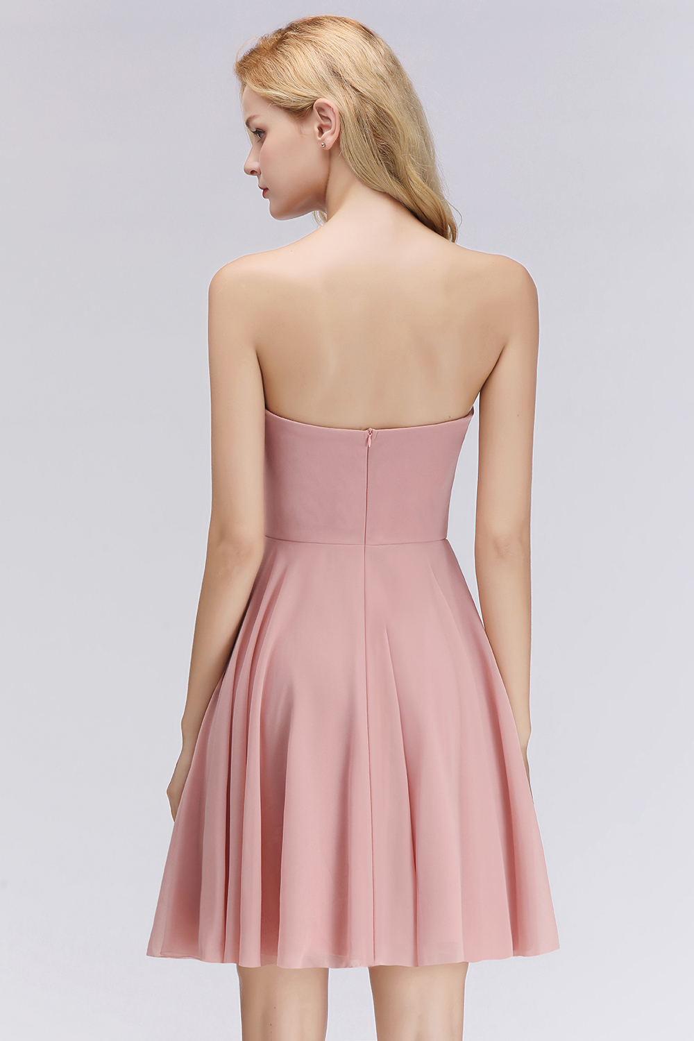BMbridal Lovely Sweetheart ruffle Pink Chiffon Short Bridesmaid Dresses Affordable-BMbridal