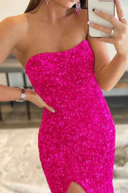 Mermaid Royal Blue Sequin Strapless Prom Dress