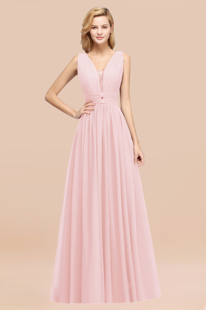 BMbridal Modest Dark Green Long Bridesmaid Dress Deep V-Neck Chiffon Maid of Honor Dress-BMbridal