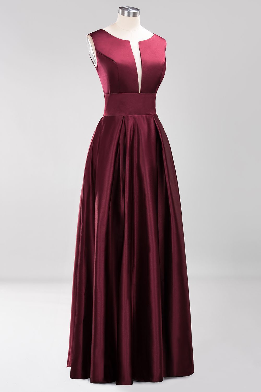 BMbridal Vintage Deep-V-Neck Long Burgundy Bridesmaid Dress Online-BMbridal
