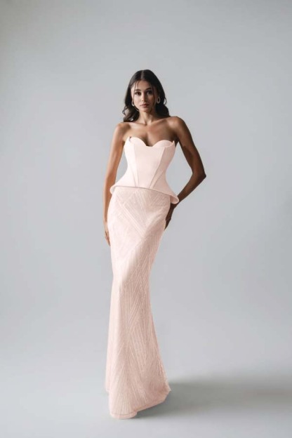 Sleeveless Strapless Long Mermaid Prom Dress With Pleated Sequins