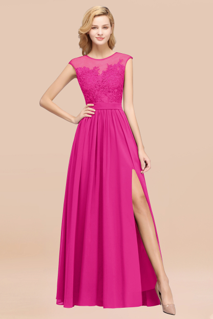 BMbridal Affordable Scoop Lace Appliques Yellow Bridesmaid Dresses with Slit-BMbridal