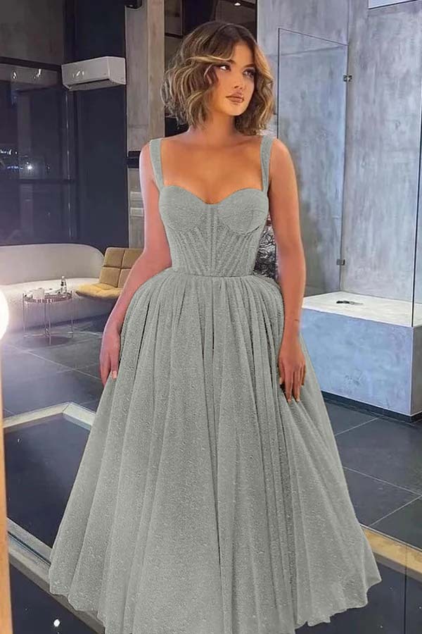 Gorgeous Spaghetti Strap Sweetheart Sequins Prom Dress With Tulle