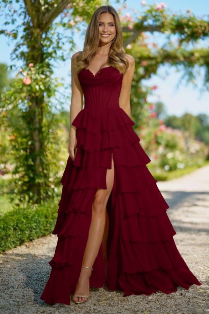 Sweetheart Sleeveless High Split Long Prom Dress With Appliques