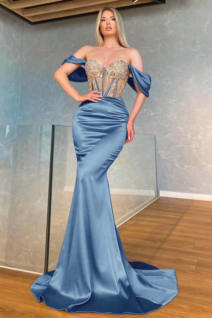 Stunning Pink Mermaid Off the Shoulder Long Prom Dress With Appliques