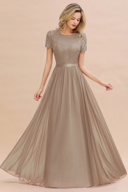 BMbridal Elegant Chiffon Lace Jewel Short-Sleeves Affordable Bridesmaid Dress-BMbridal