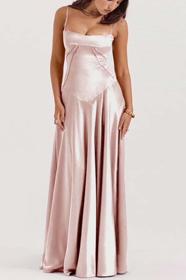 Spaghetti Strap Sleeveless Long Prom Dress With Pleated Ruffle