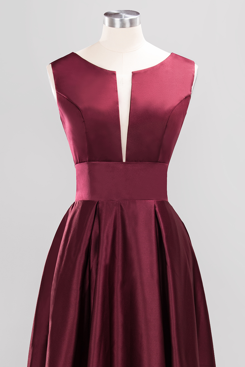 BMbridal Vintage Deep-V-Neck Long Burgundy Bridesmaid Dress Online-BMbridal