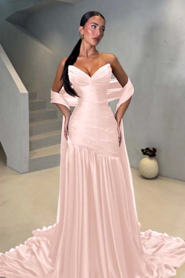 Chiffon Strapless Sleeveless Long Mermaid Prom Dress With Pleated