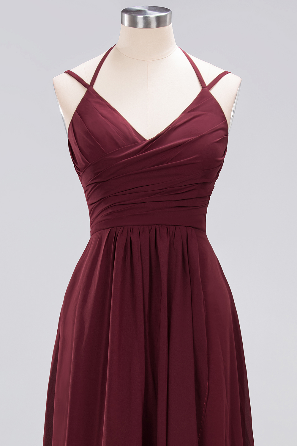 BMbridal Affordable Chiffon Burgundy Bridesmaid Dress With Spaghetti Straps-BMbridal