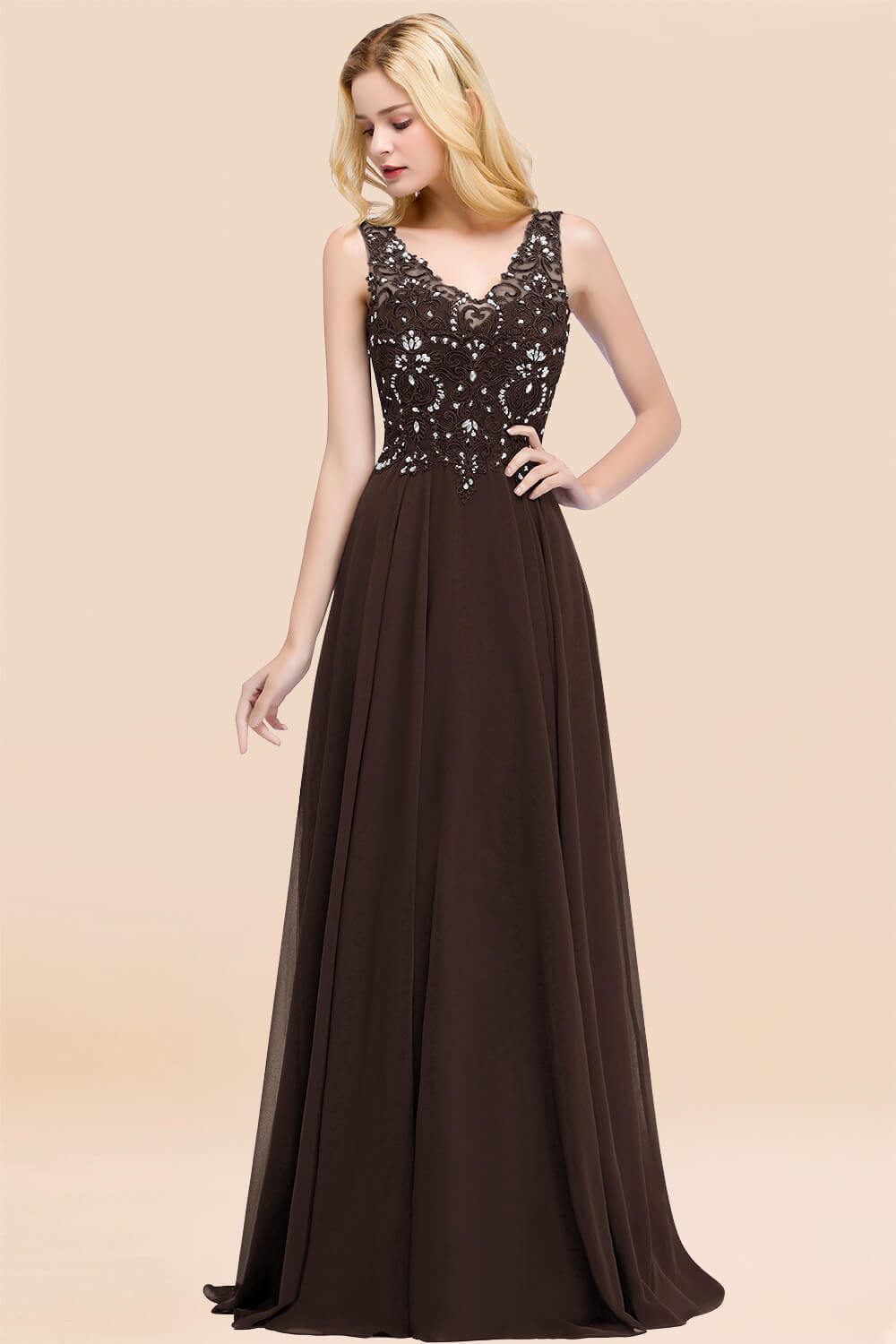 BMbridal Affordable Lace V-Neck Navy Bridesmaid Dresses With Appliques-BMbridal