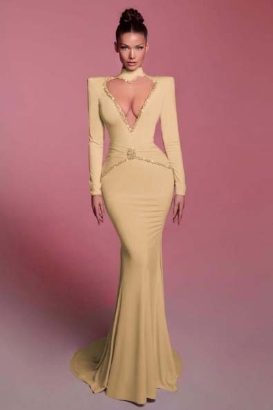 High Neck Long Sleeves Long Mermaid Prom Dress With Sequins