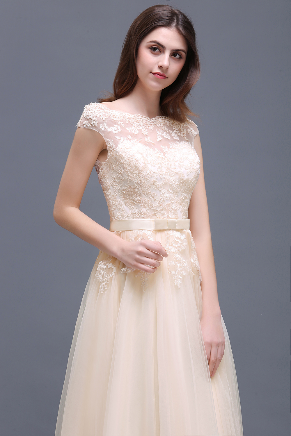 BMbridal Affordable Off-the-Shoulder Champagne Bridesmaid Dresses with Appliques-BMbridal