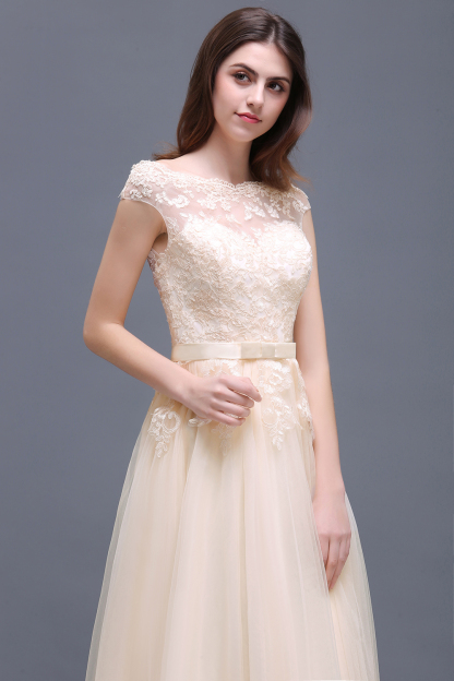 BMbridal Affordable Off-the-Shoulder Champagne Bridesmaid Dresses with Appliques-BMbridal