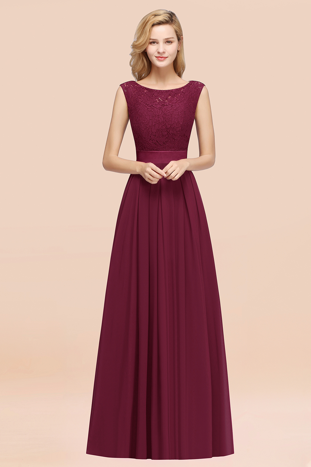 BMbridal Vintage Sleeveless Lace Bridesmaid Dresses Affordable Chiffon Wedding Party Dress Online-BMbridal