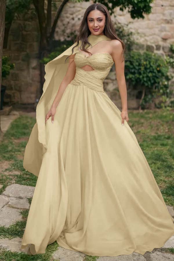 Strapless Sweetheart Sleeveless Long Prom Dress With Pleated