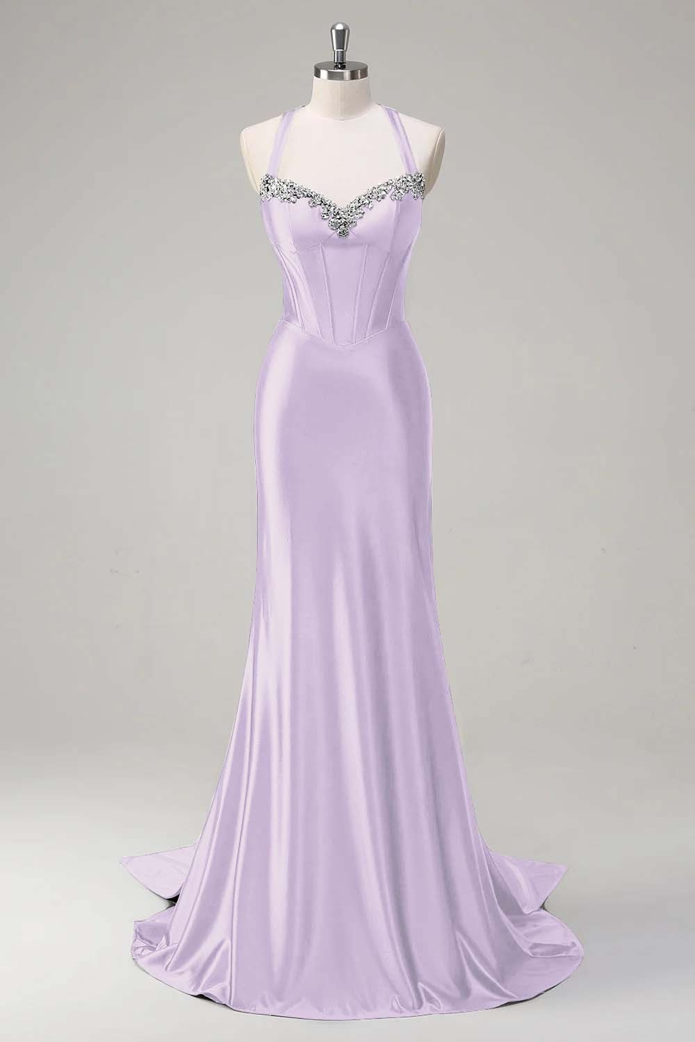 Halter Sleeveless Long Mermaid Prom Dress With Beading Pleated
