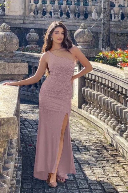 One Shoulder Sleeveless Long Mermaid Prom Dress With Split Beading