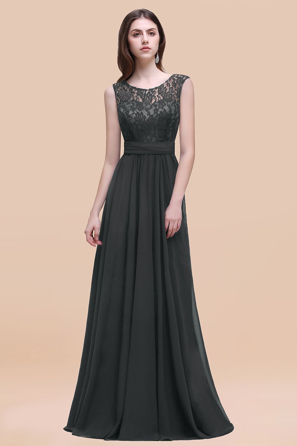 BMbridal Vintage Lace Scoop Sleeveless Dark Blue Bridesmaid Dress with V-Back-BMbridal