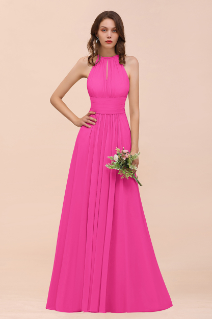 BMbridal Elegant Chiffon Jewel Ruffle Champagne Affordable Bridesmaid Dress Online-BMbridal