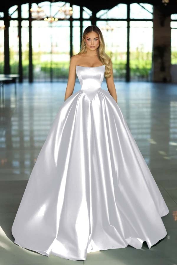 Strapless Sleeveless Long A Line Prom Dress With Pockets Pleated