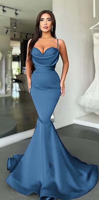 Mermaid Red Spaghetti Strap Sleeveless Sweetheart Prom Dress With Sequins