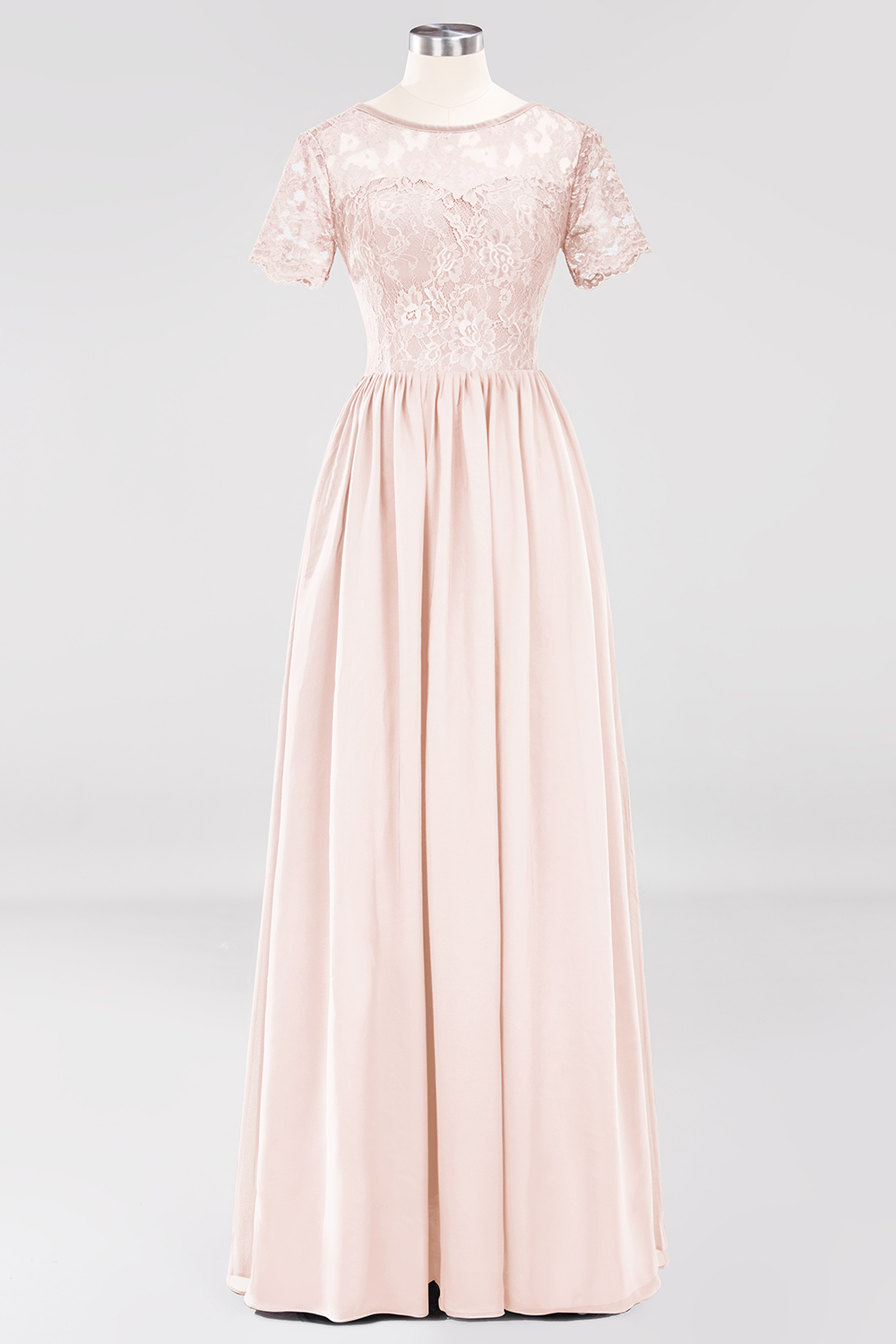 BMbridal Elegant Dark Navy Long Lace Bridesmaid Dresses with Short-Sleeves-BMbridal