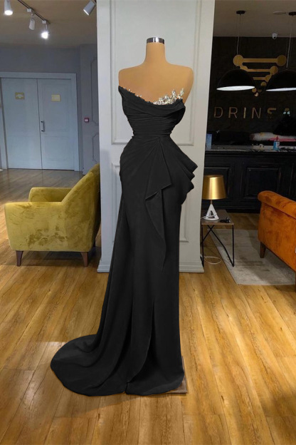 Orange Sequins Mermaid Online Strapless Pleated Prom Dress With Sleeveless