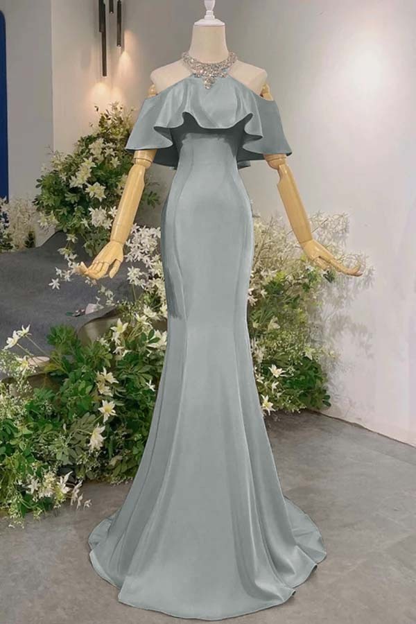 Sleeveless Off the Shoulder Long Mermaid Prom Dress With Pleated