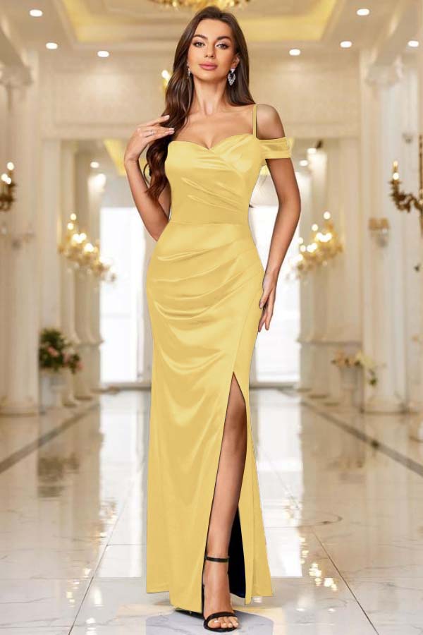 Off the Shoulder Sleeveless Mermaid Long Prom Dress With Split