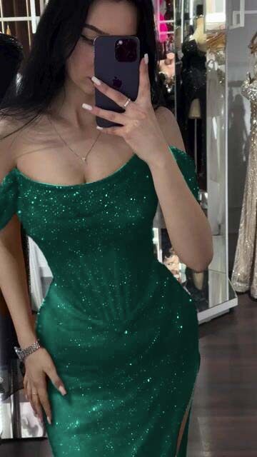 Sequins Off the Shoulder Sleeveless Long Prom Dress With Split