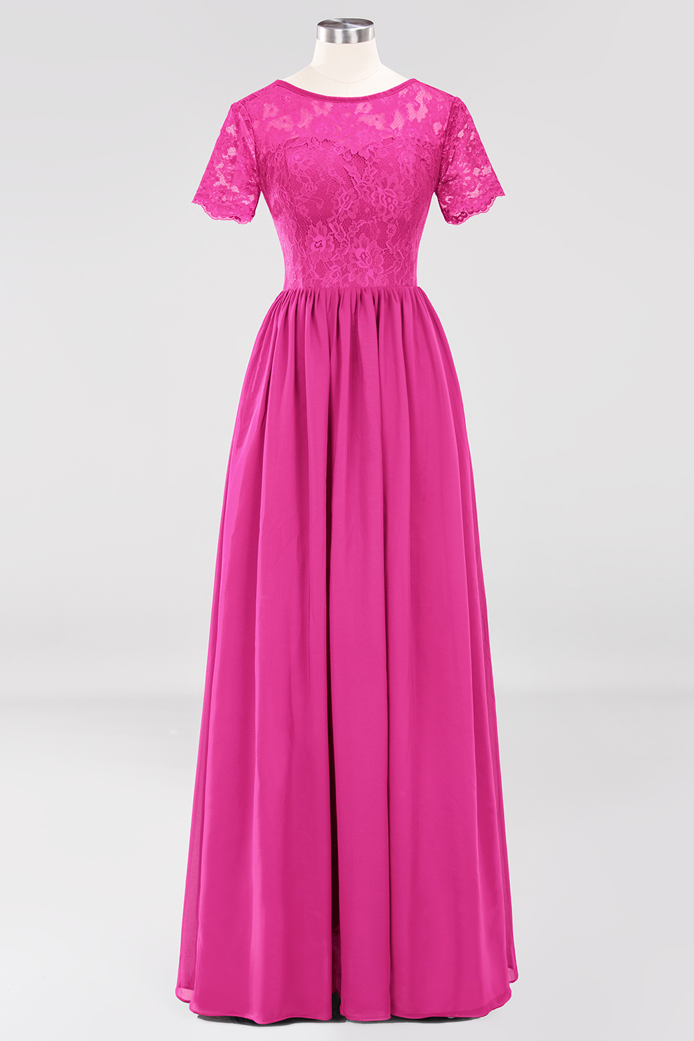 BMbridal Elegant Dark Navy Long Lace Bridesmaid Dresses with Short-Sleeves-BMbridal