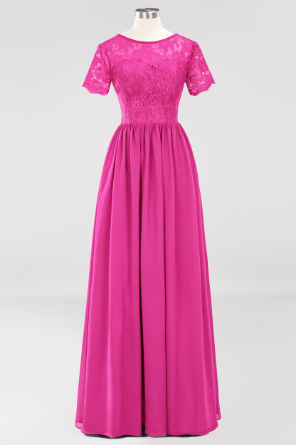 BMbridal Elegant Dark Navy Long Lace Bridesmaid Dresses with Short-Sleeves-BMbridal