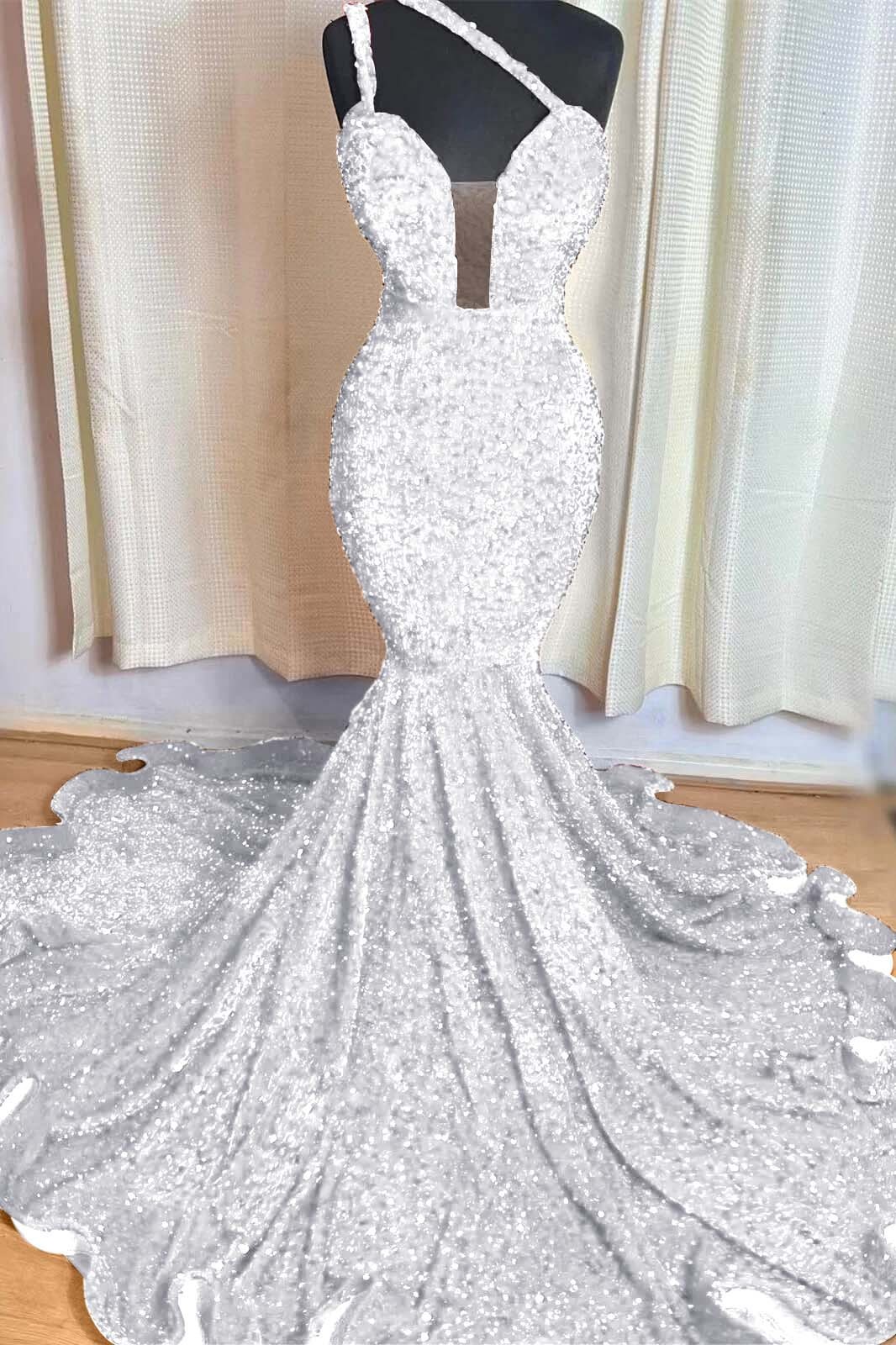 Red Mermaid Sleeveless One Shoulder Prom Dress Sweetheart Elegant Sequins