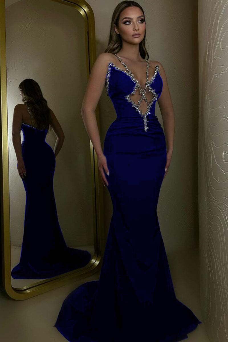 Spaghetti Strap Sleeveless Long Mermaid Prom Dress With Beading