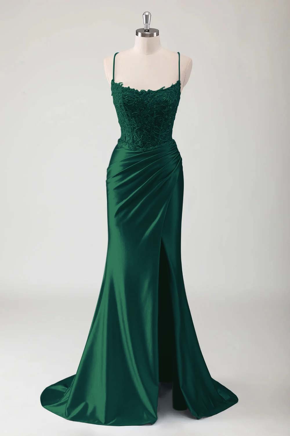 Spaghetti Strap Sleeveless Long High Split Prom Dress With Appliques