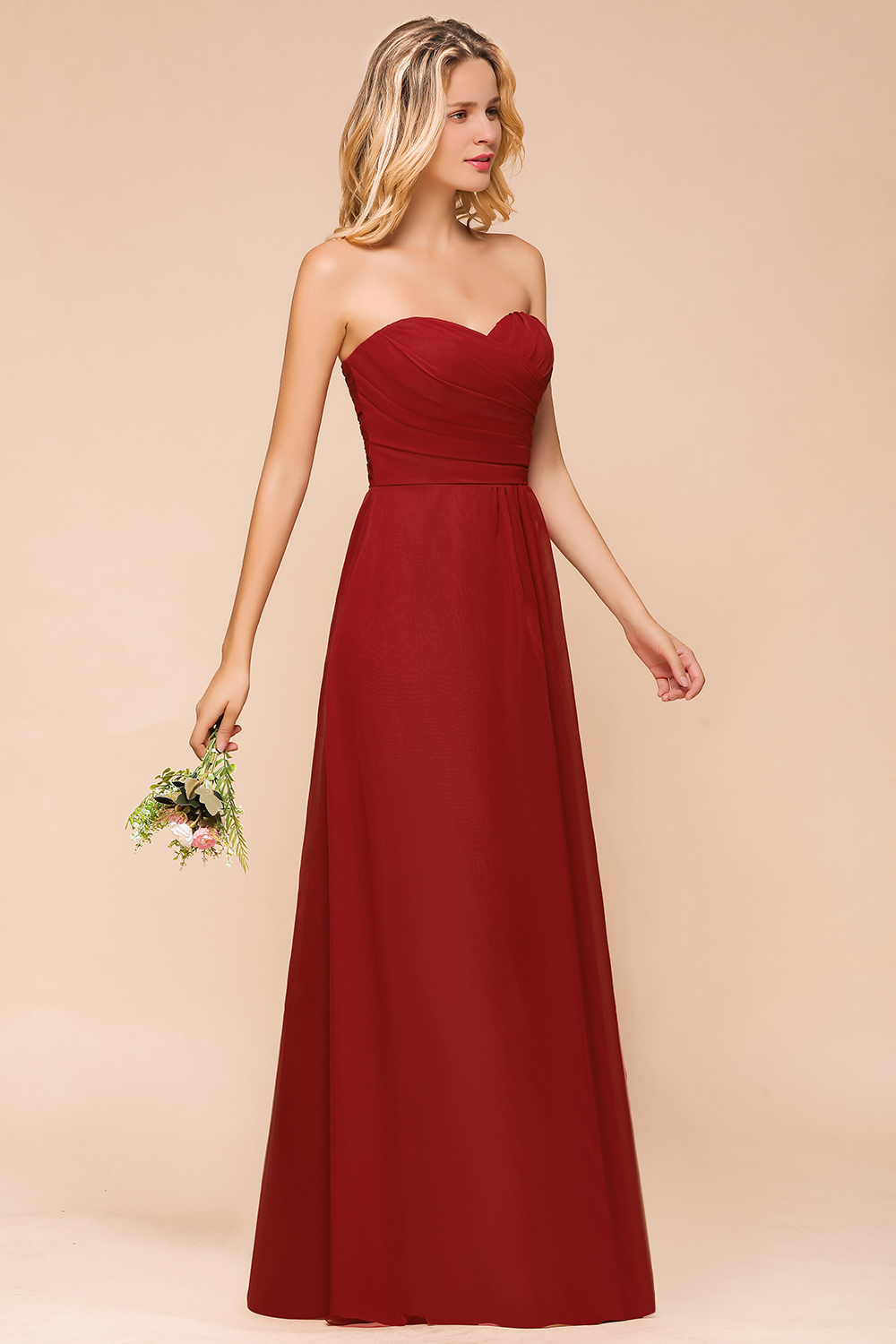 BMbridal Gorgeous Sweetheart Strapless Rust Bridesmaid Dresses with Ruffle-BMbridal