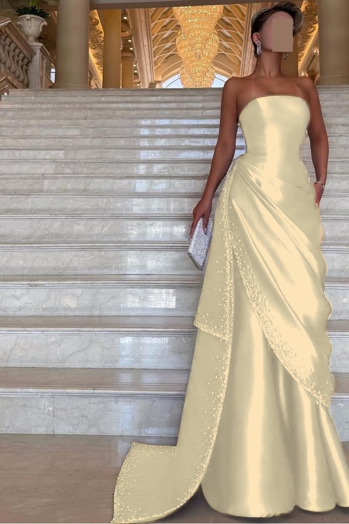 Chic Strapless Sleeveless Long Prom Dress With Pleated Beading