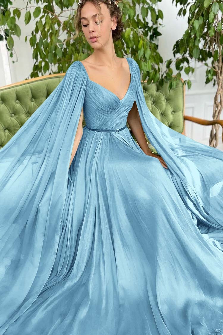 Elegant Green Long Sleeves Formal Belt Prom Dress Tulle With Split