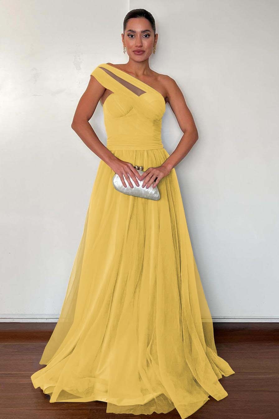 One Shoulder Sweetheart Sleeveless Long Prom Dress With Pleated