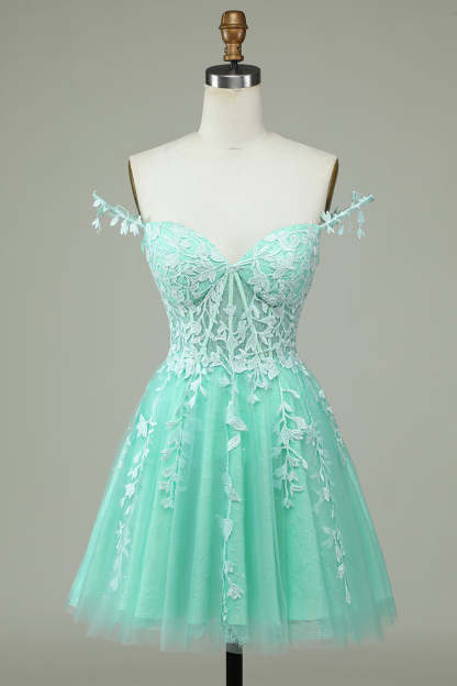 Mint Backless Short Homecoming Dress with Appliques