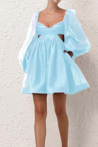 Black Long Sleeves Backless A Line Short Prom Dress With Pockets